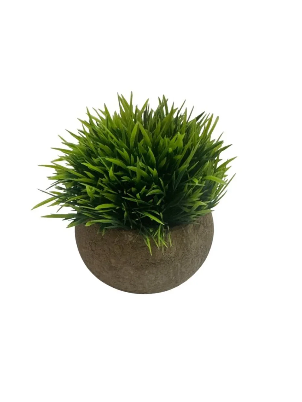 Artificial Green Grass Plant Decorative Faux Shrub Brown Textured Round Pot